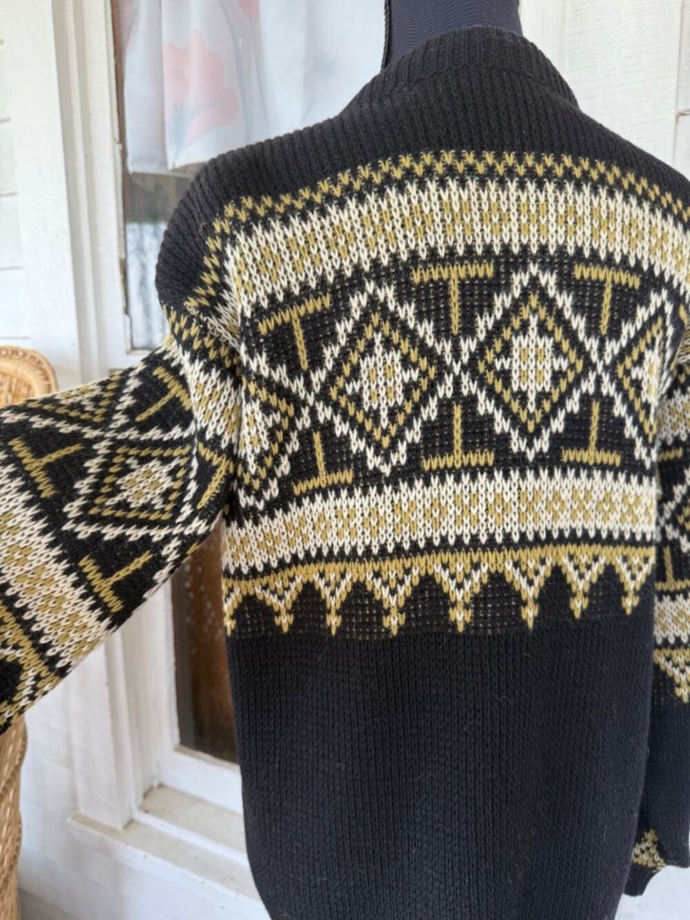 Vintage 50s Womens Nordstrikk Norway Cardigan Black Tan Size L - Picture 3 of 14